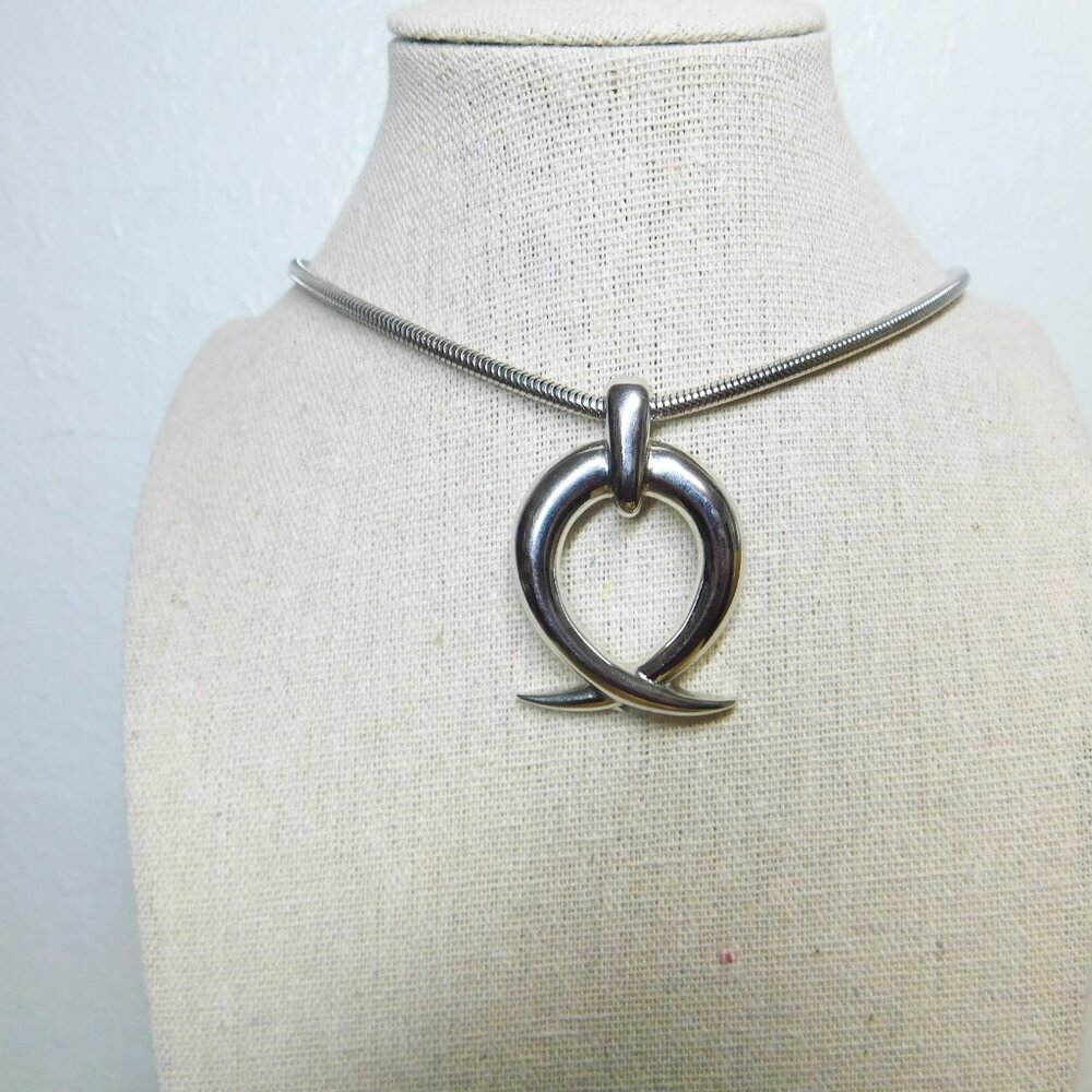 Vintage Monet Silver Tone Snake Chain Necklace With Pendant